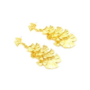Vintage tiered gold ginkgo leaf dangle earrings with layered metallic leaf design