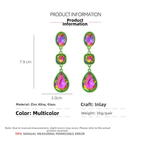 Detailed dimensions of multi-layered water drop crystal earrings measuring 7.9cm by 2.0cm