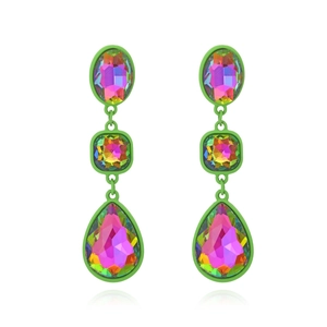 Multilayer Geometric Splicing Dangle Earrings Zinc Alloy Lacquered Frame Multi Color Glass Crystal Statement Drop Women