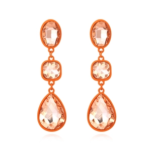 Multilayer geometric teardrop earrings with orange lacquer frames and champagne crystals