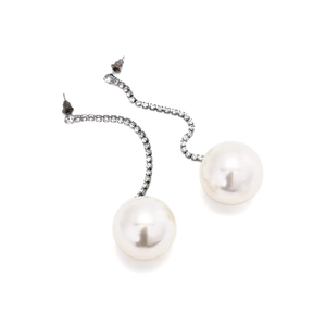 Elegant silver tassel earrings with sparkling rhinestones and large white pearls