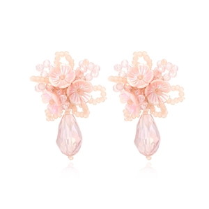 Flower Beaded Earrings Resin Petal Crystal Water Drop Dangle Handmade Korean Sweet Elegant Jewelry For Women