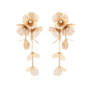 Exaggerated Large Metal Mesh Flower Tassel Long Earrings Rhinestone Inlaid Luxury Vintage Floral Dangle For Women