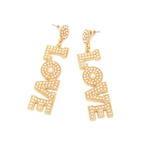 Exaggerated golden LOVE letter drop earrings with white pearls for women and girls