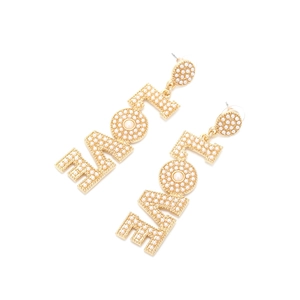 Chic gold alloy earrings with LOVE letters design and white pearls for women