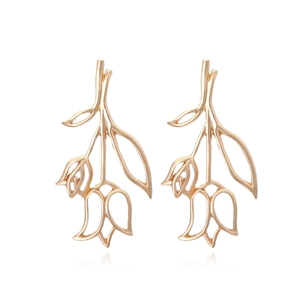 Boucles D'oreilles Tulpe Rétro Or Alliage De Zinc Feuille Ajourée Design Exagéré Style Vintage Bijoux Femmes