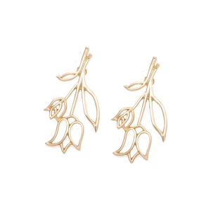 Boucles d'oreilles tulipes dorées élégantes au design minimaliste de fleurs et feuilles
