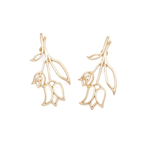 Boucles d'oreilles tulipes dorées vintage avec design de feuilles ajourées style rétro