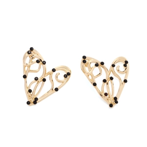 Boucles d'oreilles cœur évidé dorées vintage avec strass noirs au style géométrique