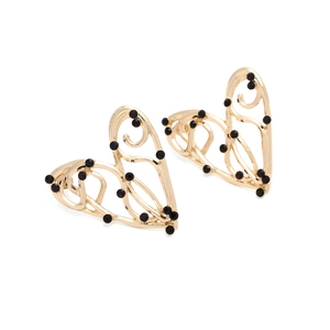 Boucles d'oreilles cœur vintage en or ajouré avec des strass noirs sur fond blanc