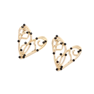 Boucles d'oreilles cœur vintage dorées avec strass noirs et style baroque