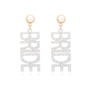Bride Letter Drop Earrings Acrylic Glitter Dangle With Faux Artificial Pearl For Wedding Party Bridal Shower Statement Jewelry