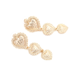 Vintage gold layered heart drop earrings with textured metal finish for women