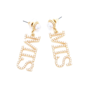 Boucles d'oreilles pendantes MISS dorées avec perles incrustées et design minimaliste