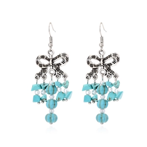Boucles Oreilles Pendantes Bohèmes Argent Antique Alliage Zinc Noeud Turquoise Synthétique Imitation Künstliche Perle Gland Femmes