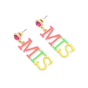 Boucles d'oreilles KISS en perles multicolores avec pierres précieuses fuchsia dorées