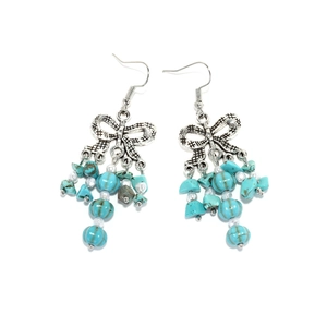 Boucles d'oreilles nœud rétro avec pampilles en turquoise et argent vintage