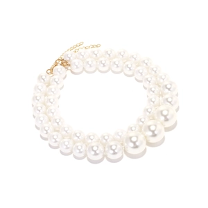 Double-layered white baroque pearl necklace with adjustable gold clasp and extension chain