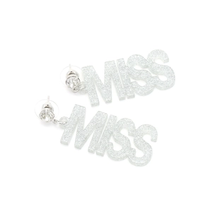 Fashion silver glitter MISS letter dangle earrings with sparkling round crystal stud