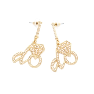 Boucles d'oreilles dorées avec perles et breloques en forme de diamant et lettres Ido
