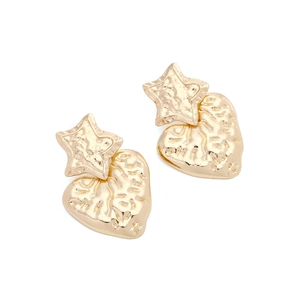 Boucles d'oreilles rétro en alliage doré étoile et cœur avec texture martelée