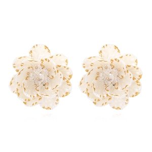 Vintage White Flower Stud Earrings Handmade Enamel Resin Crystal Floral Retro Elegant Fashion For Women