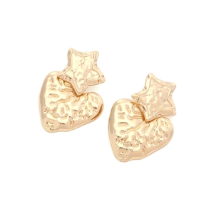 Boucles d'oreilles vintage en alliage doré avec breloques étoile et cœur texturées martelées