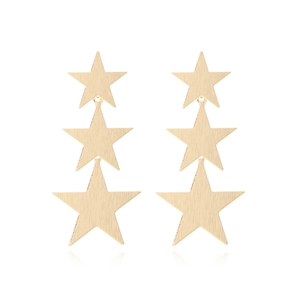 Gold Alloy Triple Star Dangling Earrings Brushed Texture Geometric Pentagram Fashion Jewelry For Women