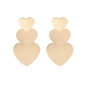 Elegant Triple Layered Heart Drop Earrings Textured Metal Brushed Alloy Heart Shaped Dangle For Women Chic Jewelry