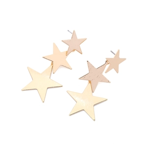 Minimalist multi-layer gold star drop earrings with brushed texture for women