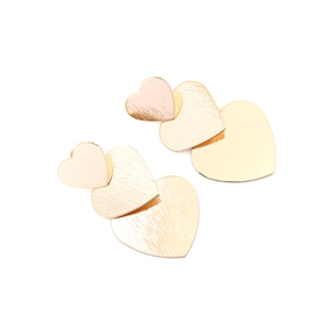 Three-tier brushed gold heart drop earrings with overlapping layered heart design