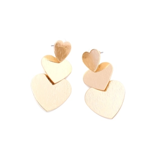 Golden multi-layer heart earrings featuring minimalist brushed texture and 3D design
