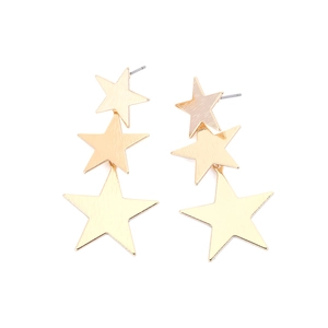 Minimalist layered gold star drop earrings with brushed metallic texture and star studs