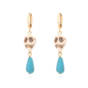 Vintage Bohemian Skull Dangle Earrings With Faux Turquoise Teardrop Pendant Alloy Ethnic Gothic Jewelry For Women