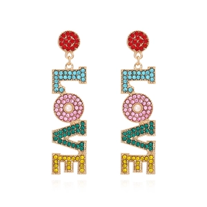 LOVE Letter Drop Earrings Alloy Colorful Rhinestone Faux Artificial Pearl Vertical Long Dangle Fashion Personality For Women