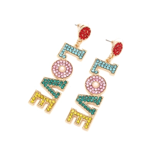 Colorful rhinestone LOVE letter drop earrings with pearls and gold alloy setting