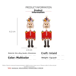 Detail view of colorful Nutcracker earrings with zinc alloy, beads, and rhinestones