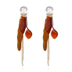 Vintage Long Tassel Earrings Alloy Rhinestone Acrylic Resin Leaf Petal Dangle For Women Exaggerated Bohemian Style