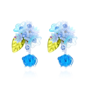 Boucles D'oreilles Pendantes Fleurs Perlées À La Main Style Forêt Douce Perle De Résine Et Verre Feuille De Muguet