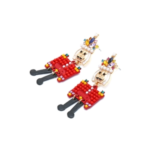 Fashion nutcracker soldier drop earrings with colorful crystals and pearl crown