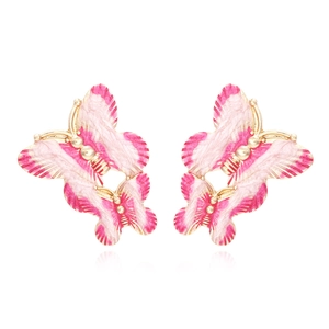 Alloy Butterfly Enamel Dangle Earrings Double Layer Fashion Elegant Insect Jewelry For Women