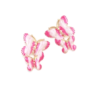 Dainty pink and white butterfly drop earrings with gold-plated alloy and enamel finish