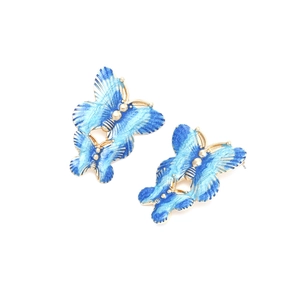 Chic gold-plated butterfly earrings with blue enamel wings for women fashion jewelry