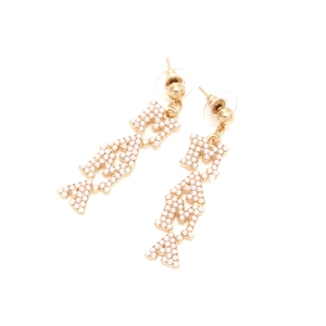 Elegant gold MAMA letter earrings with white imitation pearls in long drop style