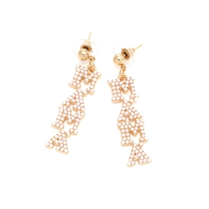 Golden MAMA letter drop earrings with pearl embellishments on a clean white background