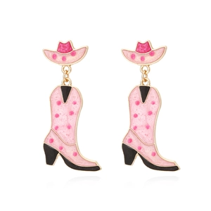 Cowboy Boot And Hat Dangle Earrings Alloy Enamel Western Pink Polka Dot Blue Marble Retro Fashion Jewelry For Women