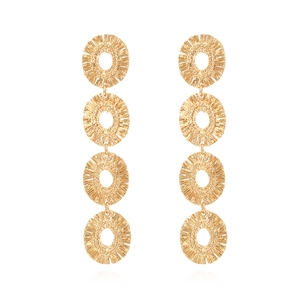 Orecchini Pendenti Lunghi Vintage In Lega Dorata Con Anelli Ovali Collegati E Texture Radiante Gioielli Geometrici Di Moda Per Donne