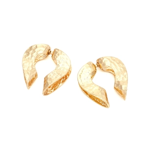 Textured gold-finish hollow double-layer heart drop earrings with hammered metal surface