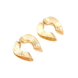 Retro gold hammered heart earrings with chunky double layer hollow geometric design
