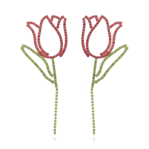 Boucles D'oreilles Pendantes Fleur Tulipe Alliage Strass Multicolore Longue Frange Étincelant Bijoux Mode Luxe Pour Femmes